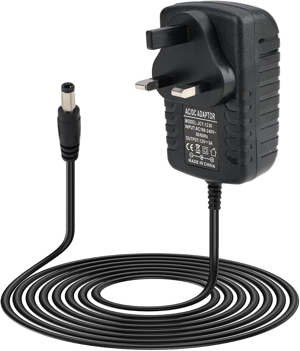 Pennle 12V 3A Power Adapter UK Plug 5.5x2.1mm 100-240V Lead Cable 1m