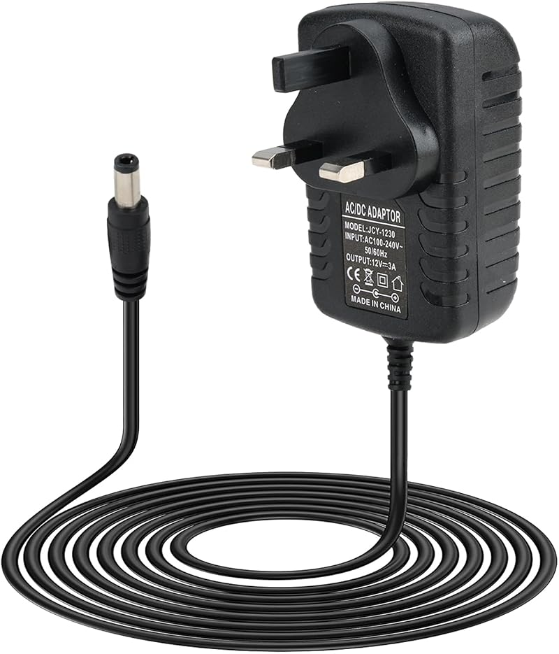 Pennle 12V 3A Power Adapter UK Plug 5.5x2.1mm 100-240V Lead Cable 1m