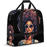African Women Foldable Travel Duffel Bag, Expandable Weekender Overnight Carry on Bags with Shoe Compartment Sport Tote Gym Luggage for Women Men