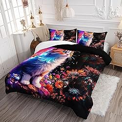 XYNHML Cartoon Kawaii Cat Comforter Set Queen Size