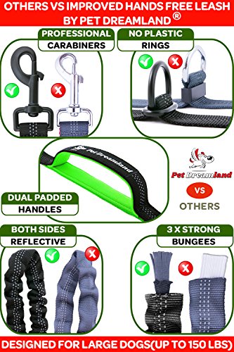 Pet Dreamland Hands Free Dog Running Leash - One/Two Medium to Large Dogs (up to 150lbs) - Adjustable Dog Walking Leash - Running Dog Belt - Waist Retractable Dog Leash (One Dog, Black & Green)
