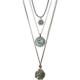 Plikin Boho Necklaces for Women Vintage Green Stone Necklace Stack Layered Renaissance Hippie Fairy Jewelry