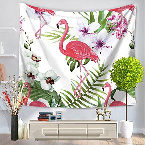 Izielad Purple Flowers Animal Flamingo Nature Tropical Planta Banana Green Palm Leaf Animal Bird Red Flamingo Wall Hanging Tapestry