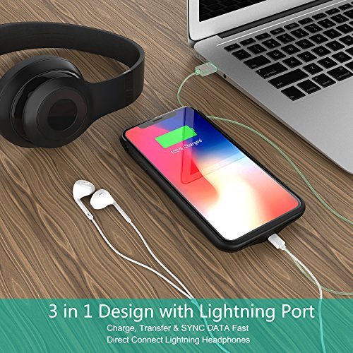 iPhone X Battery Case, LoHi Lightning Connector Audio Support Charger 4000mAh Rechargeable Soft TPU Fingerprint Resistant Ultra Slim Extended Charging Backup 5.8\