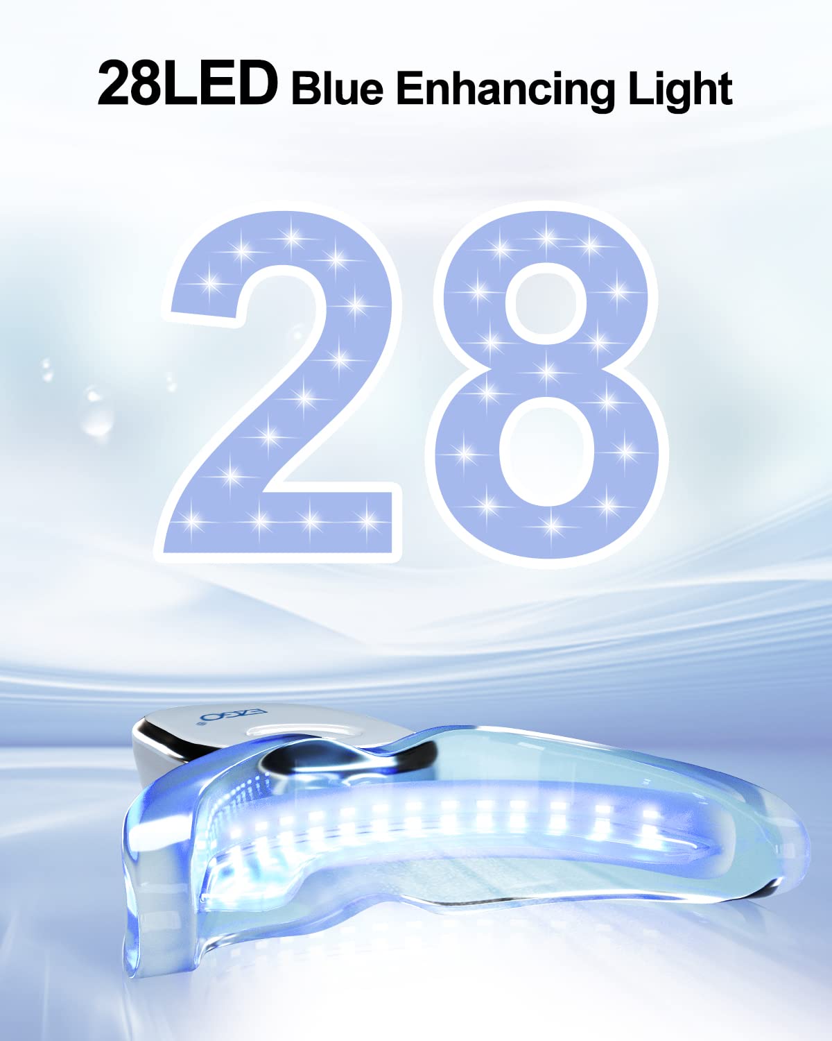 EZGO Teeth Whitening Kit with LED Light, Non-Sensitive Teeth Whitener with 1 Month Teeth Whitening Strip, 28LED Teeth Whitening Light, Help to Remove Teeth Stains from Coffee, Tea and Wine (28Count)