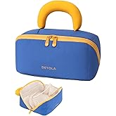 Detola Travel Makeup Bag, Cosmetic Bags for Women Lay Flat Makeup Bag with Compartments and Handle Waterproof Toiletry Bag Wide Open Portable Pouch Travel Essentials Gifts for Women, Blue