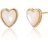 S.Leaf Mother of Pearl Stud Earrings for WomenS925 Hypoallergenic Minimalism Round I Heart I Square I Oval Shell Stud Earrings Best Friend Birthday Gifts for Women Trend Siser Mom Wife Womens Her Friend Party