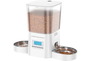 HoneyGuaridan Automatic Cat Feeder for 2 Cats 3.5L, Cat Food Dispenser with Stainless Steel Bowl,Timed Feeder for Dry Food Programmable 1-6 Meals Control,Desiccant Bag,10s Meal Call