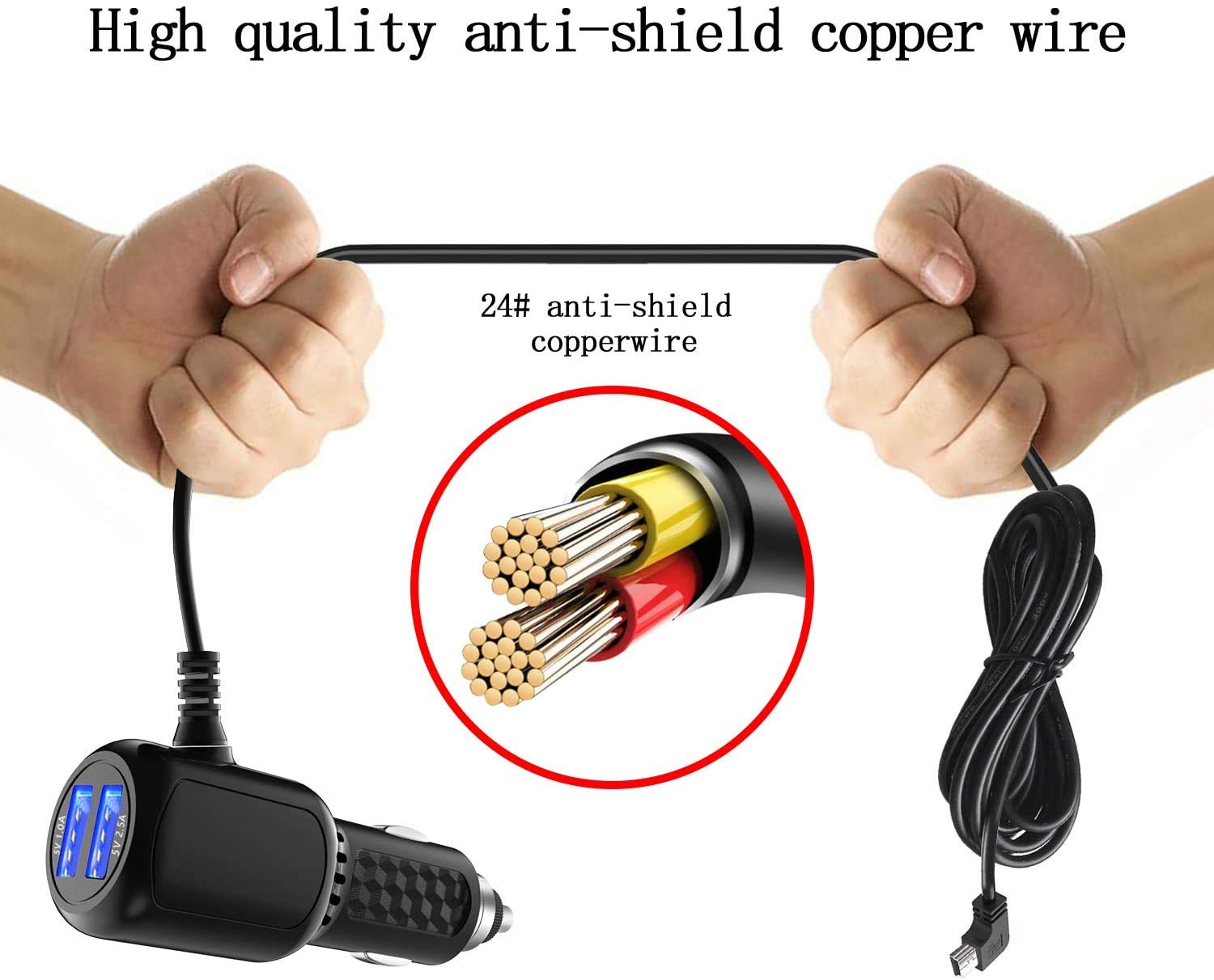 Car Charger for Gar'min Nuvi, Gar'min GPS Charger Cable,Mini USB Power Cord Cable Dual Port USB Vehicle Power Charging Cable Cord for Garmi Nuvi C255 Dashcam