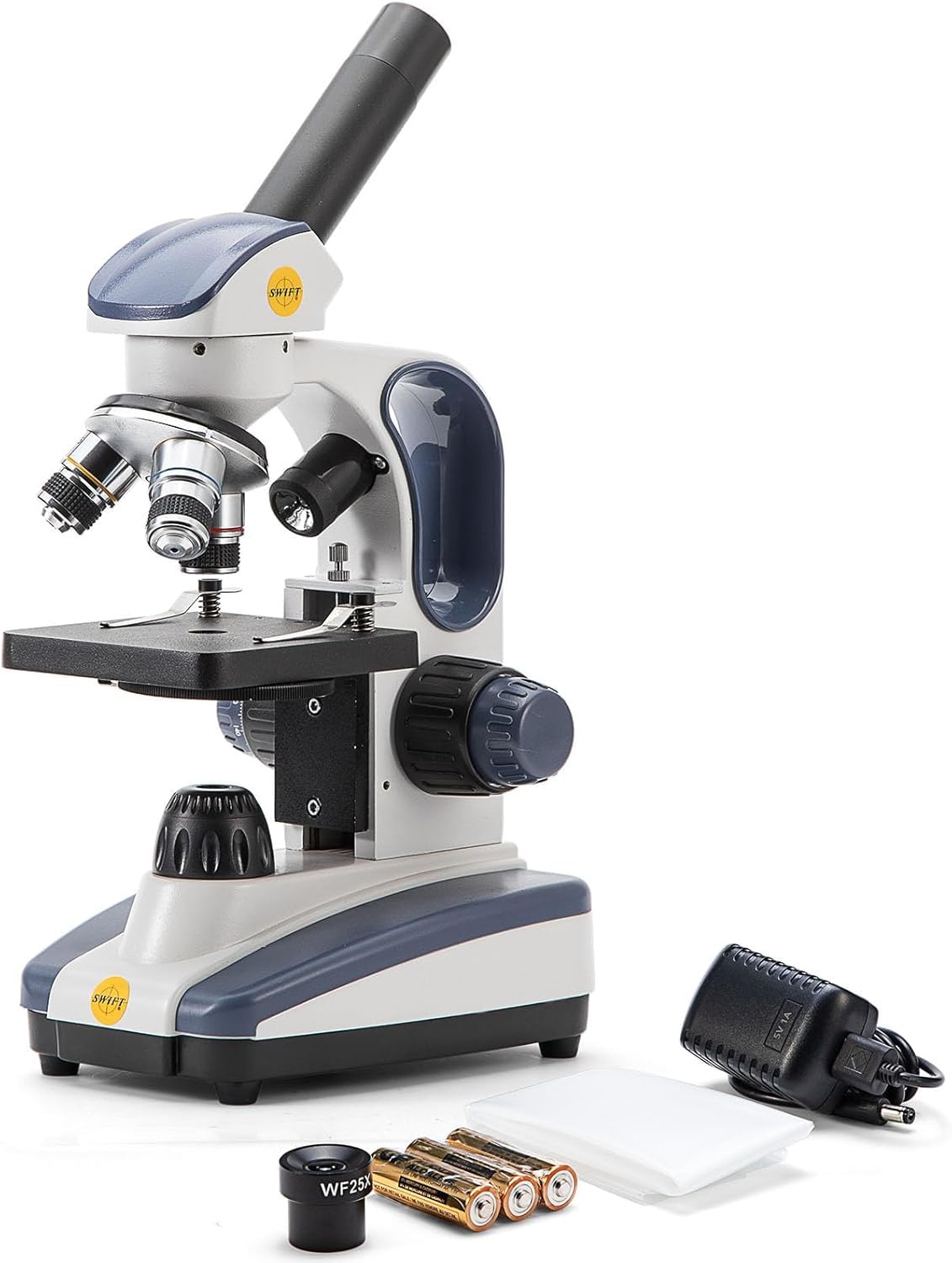 SWIFT SW200 Compound Monocular Microscope with 40X-1000X Magnification, Precision Fine Focus, Wide-Field 25X Eyepiece, Carrying Handle, and Cordless Capability (Standard Edition)