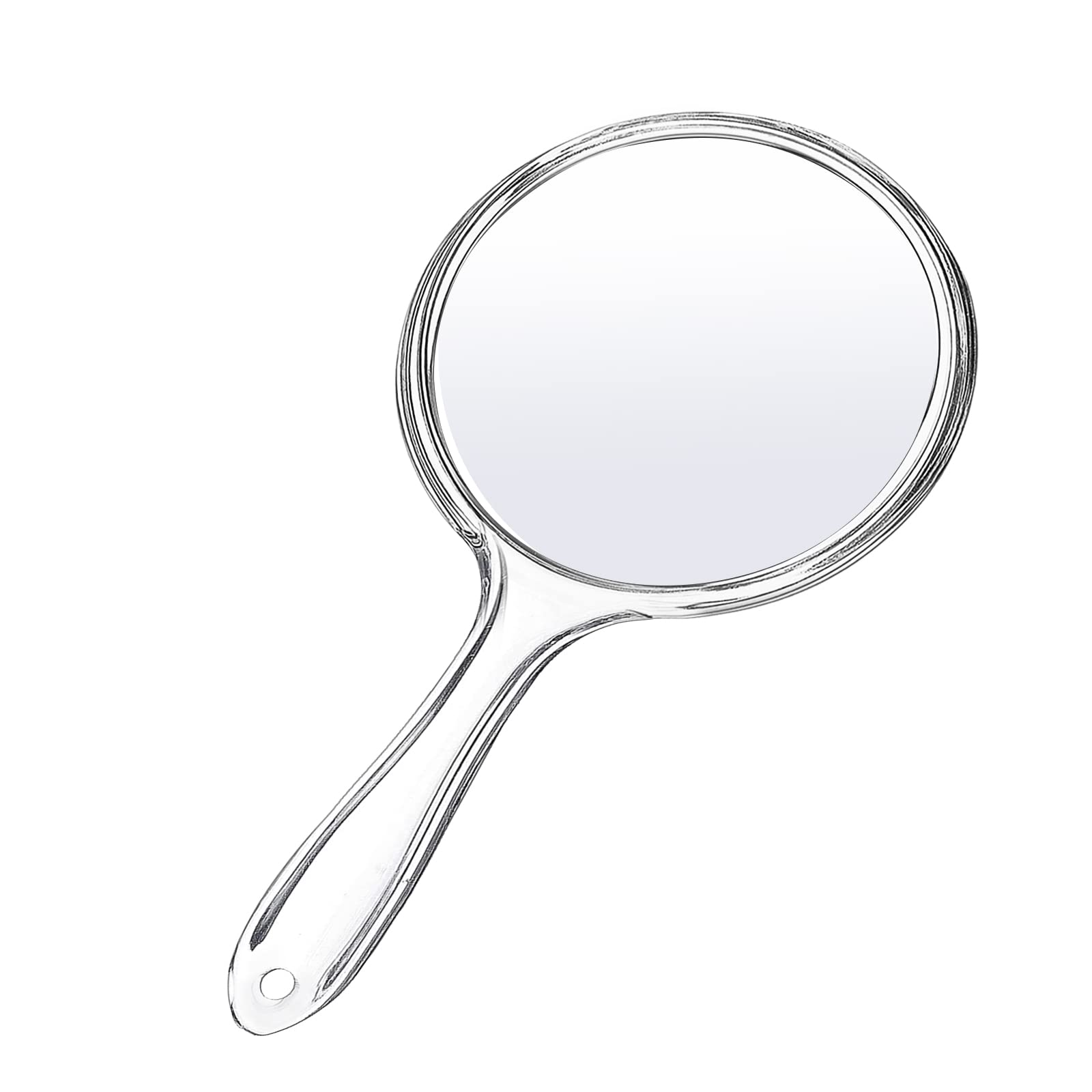 Photo 1 of D Handheld Mirror with Handle 3.9" W x 8.3" L Hand Mirror Small Doule Sided Magnifying Mirror 1X 2X, Handle Makeup Mirror, Acrylic Handheld Mirror Rounded Shape, Transparent 1 PCS