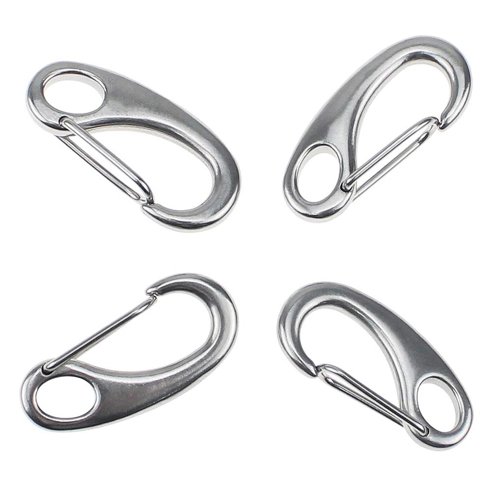CYUaoao 4Pcs 304 Stainless Steel Heavy Duty Spring Snap Rope Hook Clip 50mm /1.96"Egg Shape Spring Snap Hook Clip for Outdoor Tactical Survival Gear Pet Accessory Keychains