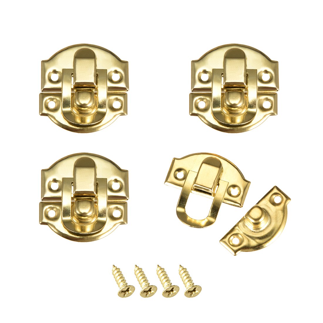 sourcing map Box Latch, Retro Style Small Size Golden Decorative Hasp Jewelry Cases Catch w Screws 4 pcs
