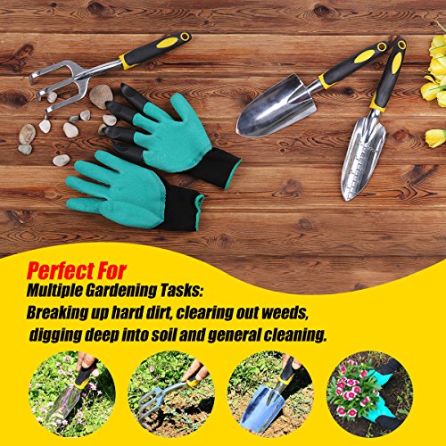 Garden Tools Set and Garden Gloves with Claws for Women and Men Garden Hand Tools Gardening Tool Kit includes Trowel, Transplant Trowel and Cultivator Garden Gift Ideas - Thumbnail 5