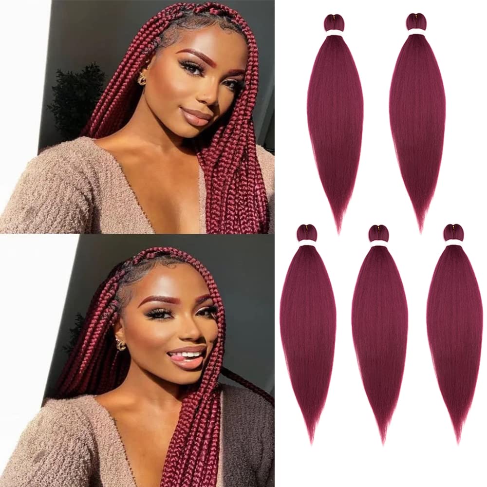 5Pack EZ Hair Braids Pre Stretched Braiding Hair Professional Yaki Synthetic Hair Extensions Dark Red