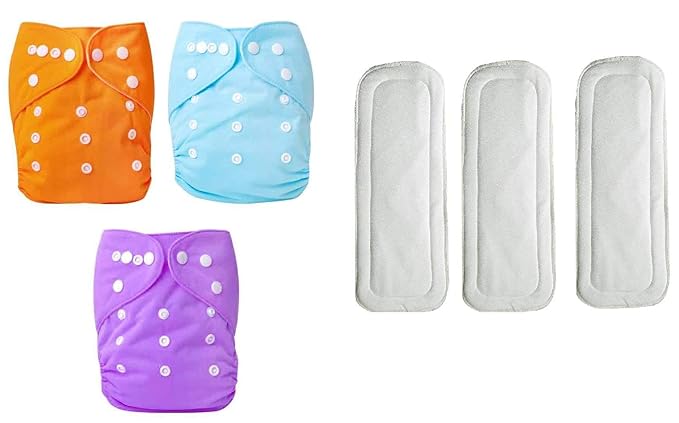 Okayji Baby Cloth Diaper Pants and Insert One Size Adjustable Washable Reusable, 3-Pieces