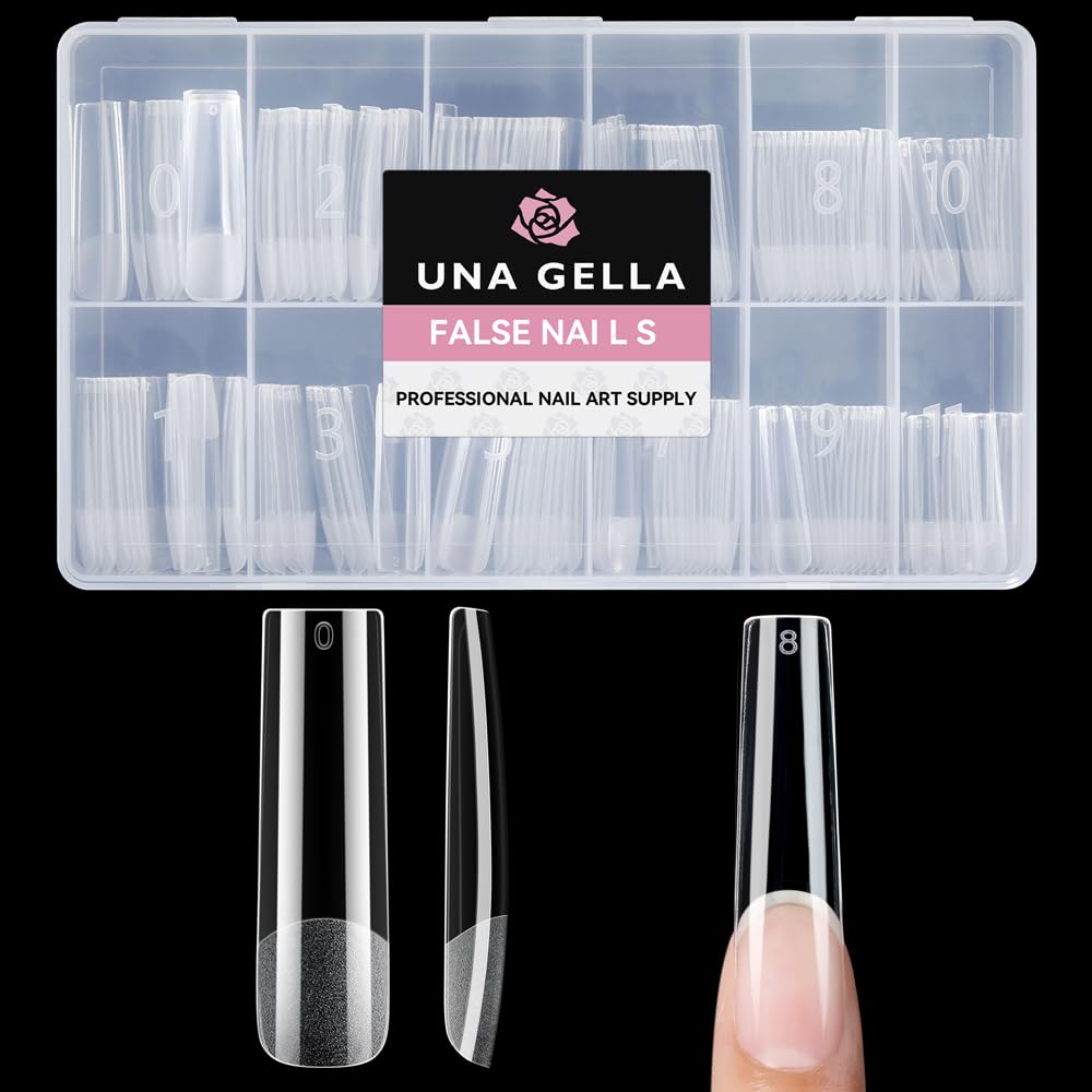 Photo 1 of UNA GELLA Nail Tips Square XXL Long: Full Cover Pre-file Square Straignt Gel Nail Tips No C Curve for DIY Press On Nails 216PCS, 12 Sizes Gel Nail Extensions Art Salon