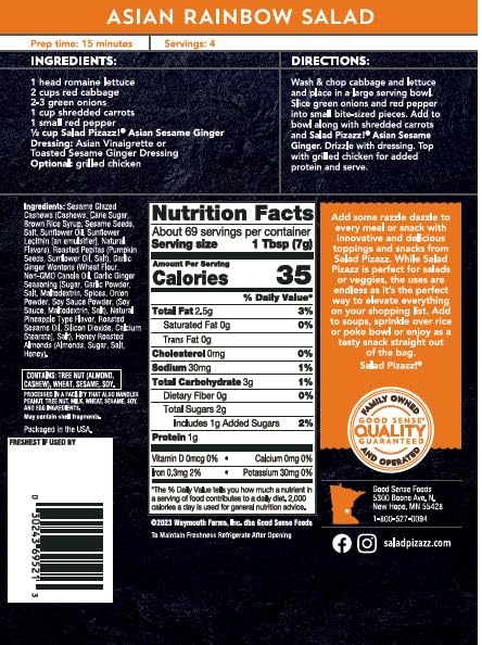ASIAN SESAME GINGER SALAD TOPPING, 4OZ, NON GMO, NO ARTIFICIAL FLAVORS OR COLORS