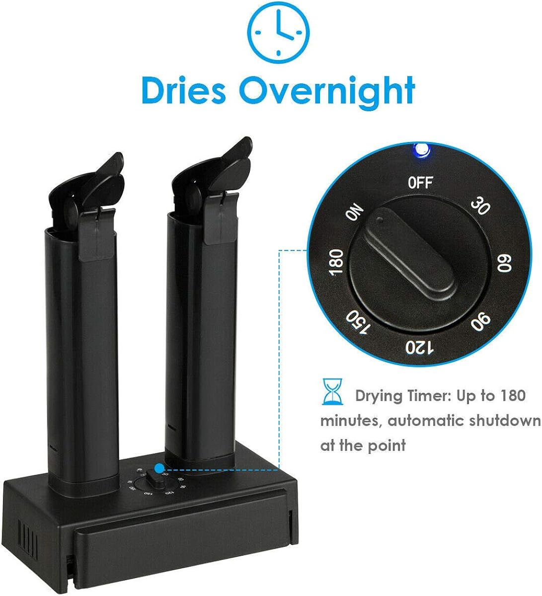 COSTWAY Electric Shoes Dryer, Double Free-Retractable Drying Tubes Boot Dryer, Drying and Warming All Kinds of Footwear, Timer Knob & Power Indicator, Supporting 24 Hours Operation, ETL Certified: Shoes