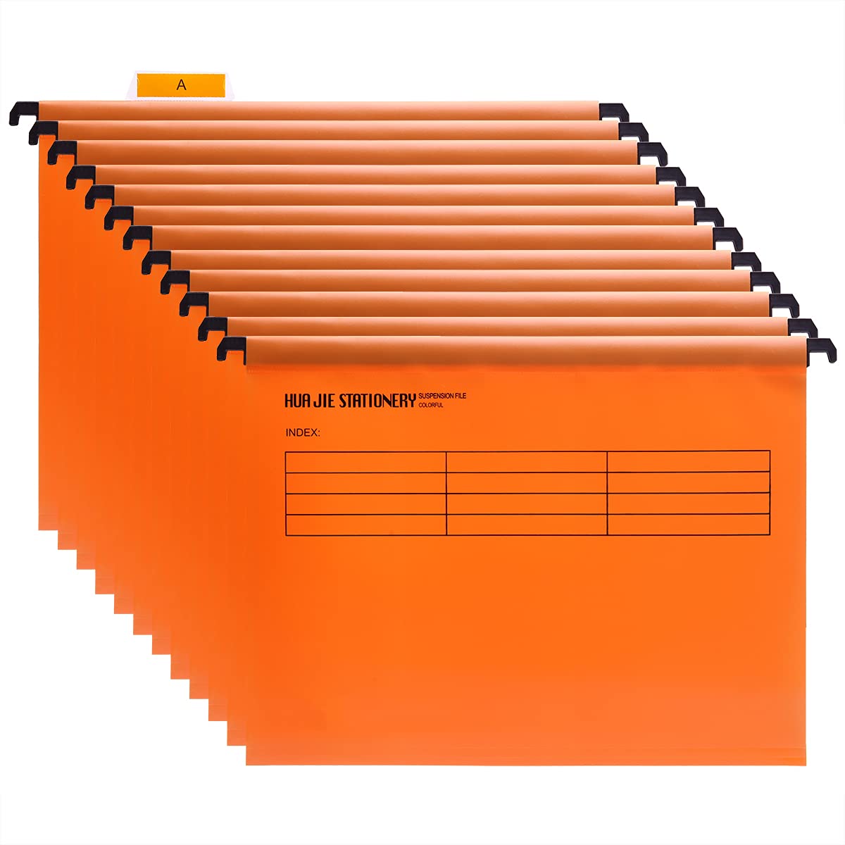 Srvnpioy A4 Suspension Files with Tabs and Card Inserts for Filing Cabinets (Pack of 12, Orange) Polypropylene A4 Hanging Filing Storage Folders for Office Home School
