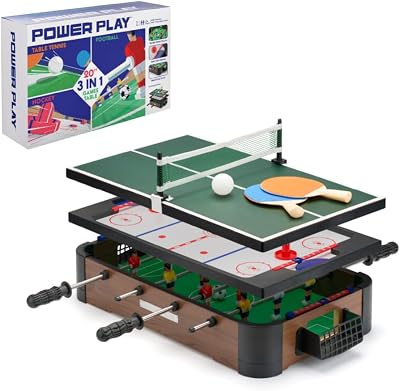Power Play 3 in 1 Table Top Games Set – Mini Football, Hockey & Table Tennis