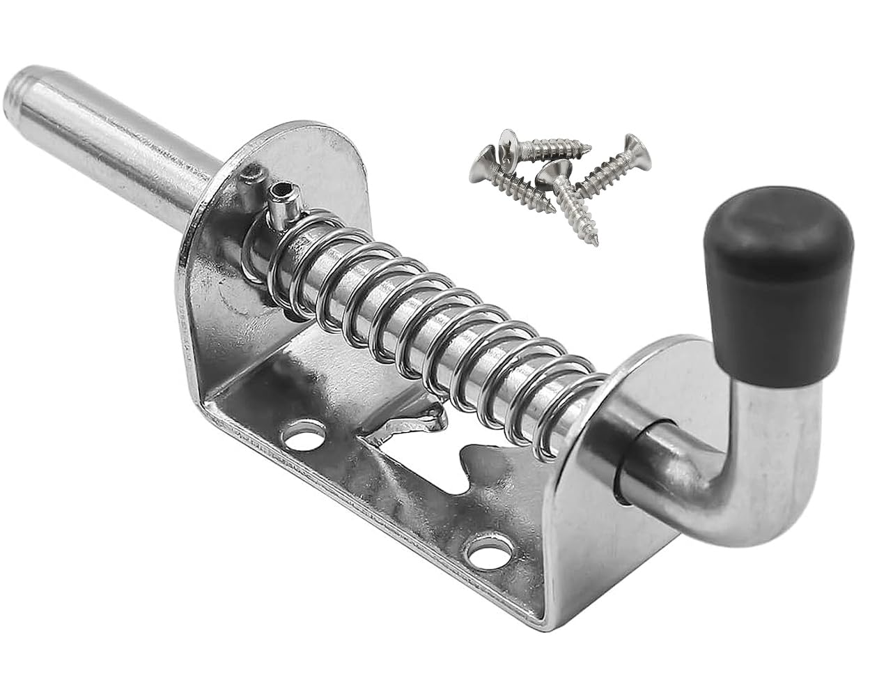 Litensh 5 Inch Spring Loaded Latch Pin, 304 Stainless Steel Sliding Barrel Bolt Door Lock for Barn Garage Shed Cabinet Trailer Hardware Latch Silver