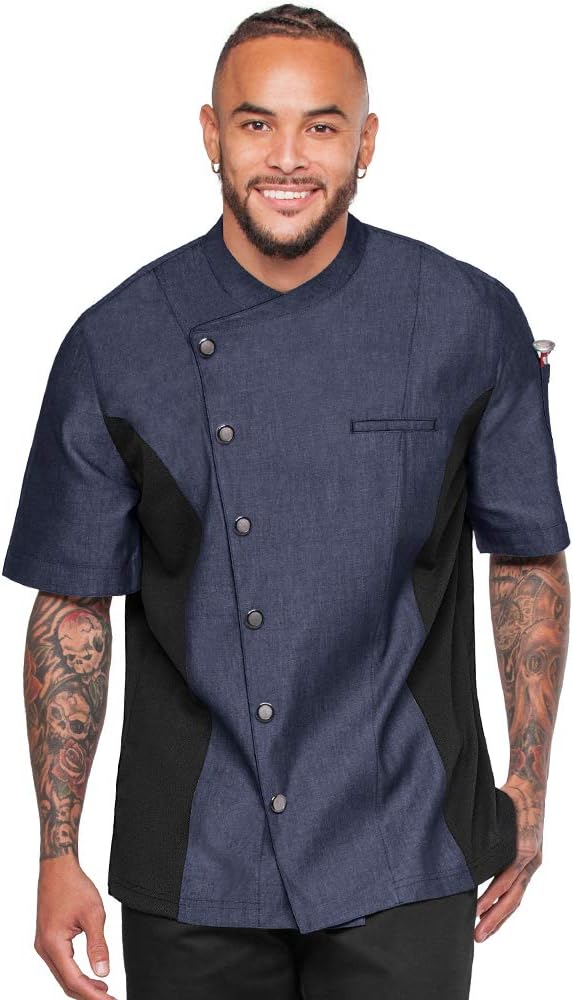 Men’s Chambray Chef Coat with Mesh Side Panels (S-3X, 4 Colors)