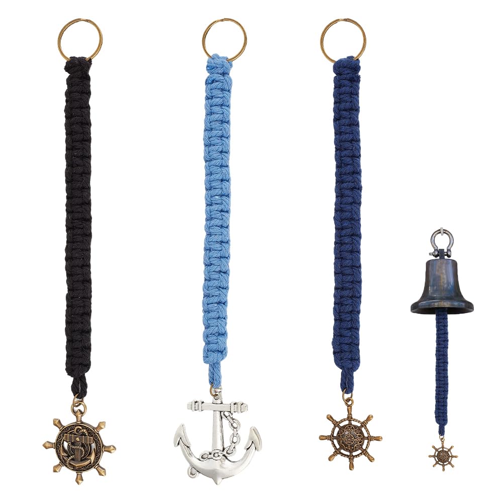 DELORIGIN 3 Styles Handmade Cotton Bell Rope, Nautical Ships Bell with Brass Open Jump Rings
