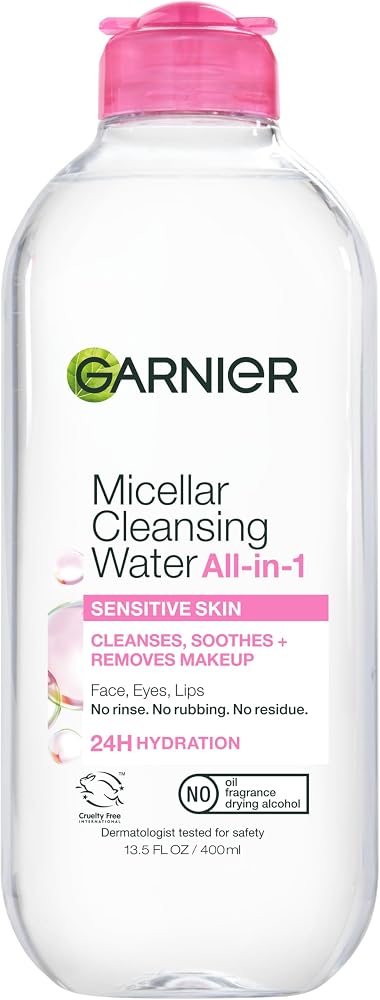Garnier Micellar Water, Hydrating Facial Cleanser & Makeup Remover, Suitable for Sensitive Skin, Vegan, Cruelty Free, 13.5 Fl