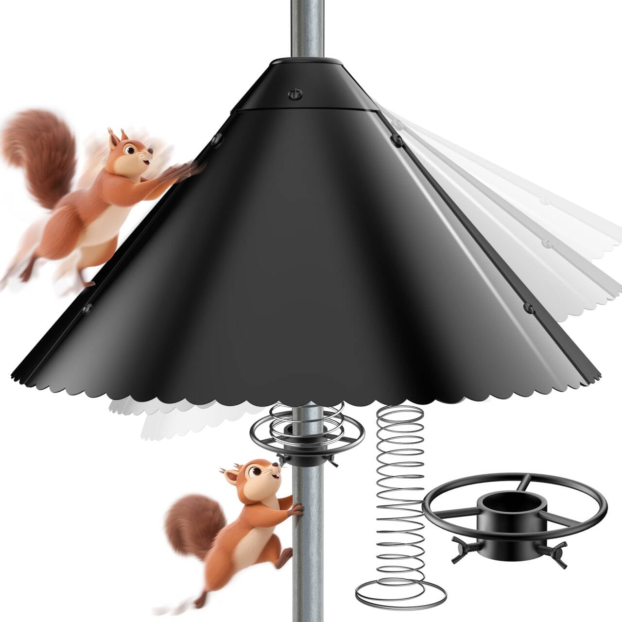Photo 1 of Metal Squirrel Baffle - Heavy Duty Squirrel Baffle for Bird Feeder Pole - Chew Proof Squirres Guard with Spring for Better Defense, Outside Pole Mount for Bird Feeder, 19 Inch