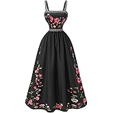 winkbay Women's Floral Midi Dress Summer Elegant Square Neck A Line Flowy Party Sundress