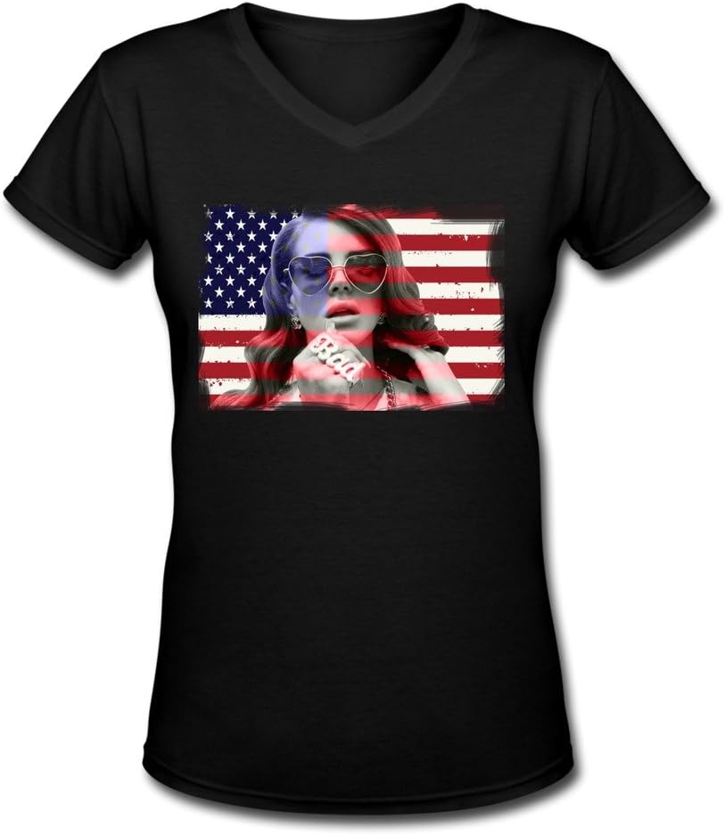 Women's Lana Del Rey USA Flag V-Neck Cotton T-Shirt