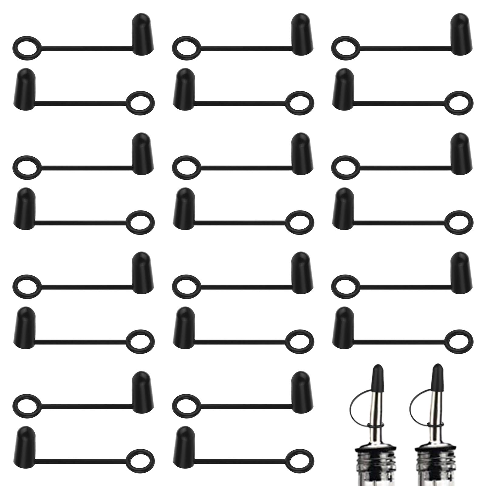 Photo 1 of 30 Pack Pourers Dust Caps, Hooded Pour Spout Covers, Rubber Pourers Dust Caps with Loop for Liquor & Wine Bottles, Olive Oil Pourer Covers with Dustproof Design