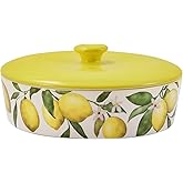 Bico Lemon Dreams Ceramic Tortilla Warmer, 8.9 Inch Tortilla Holder with Lid for Taco Bread Pancake for Mexican Night and Party, Microwave and Dishwasher Safe