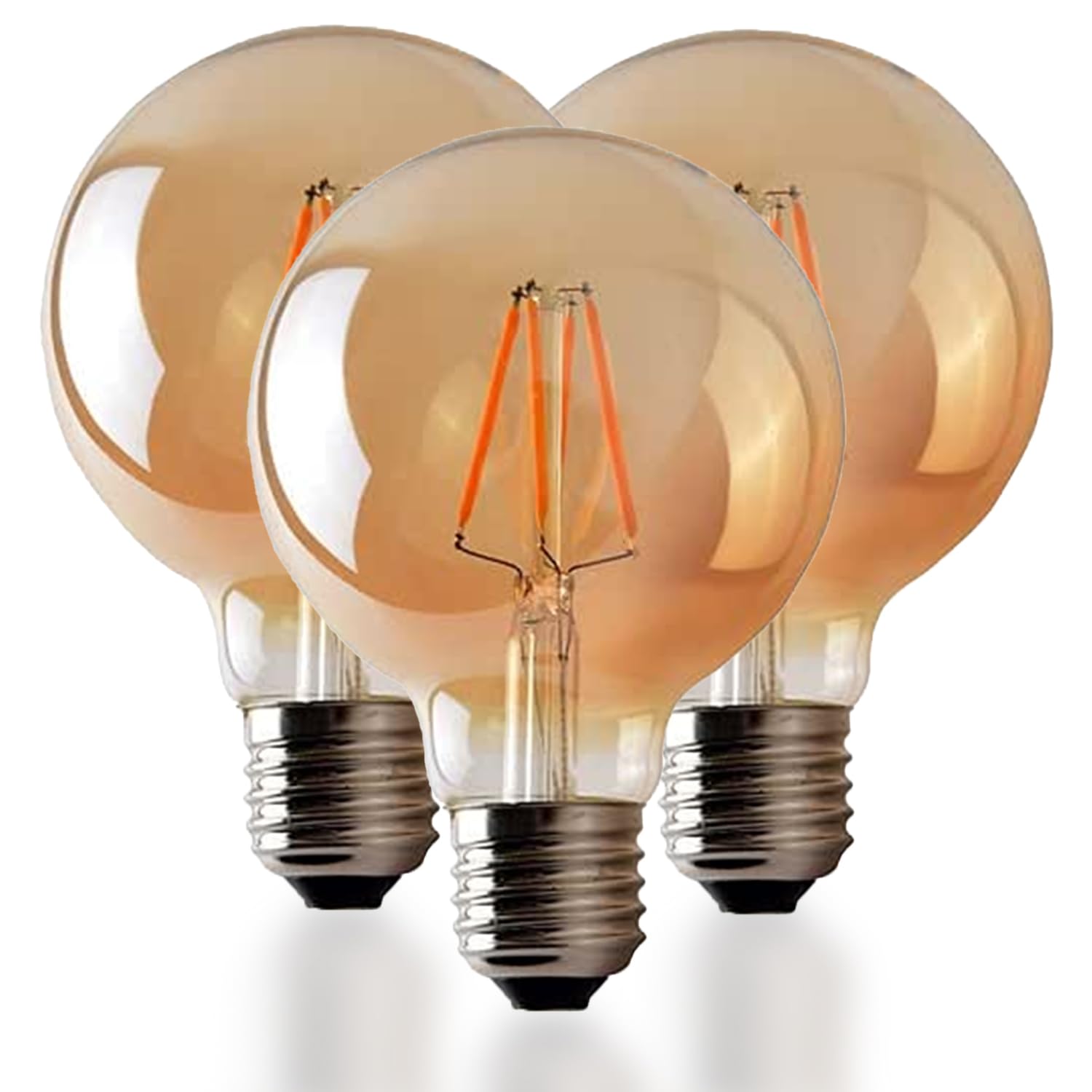 DC VOLTAGE LED E27 Vintage Light Bulbs,G80 4W Screw Edison Light Bulb,LED Filament Dimmable Globe Bulb,Warm White 2700K Amber Glass, Old Fashioned Lighting Decorative Bulb, Energy Class A+,Pack of 3