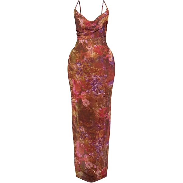 Milumia Women’s Floral Print Ruched Spaghetti Strap Dress – Asymmetrical Hem Midi Cami Dress - View #2
