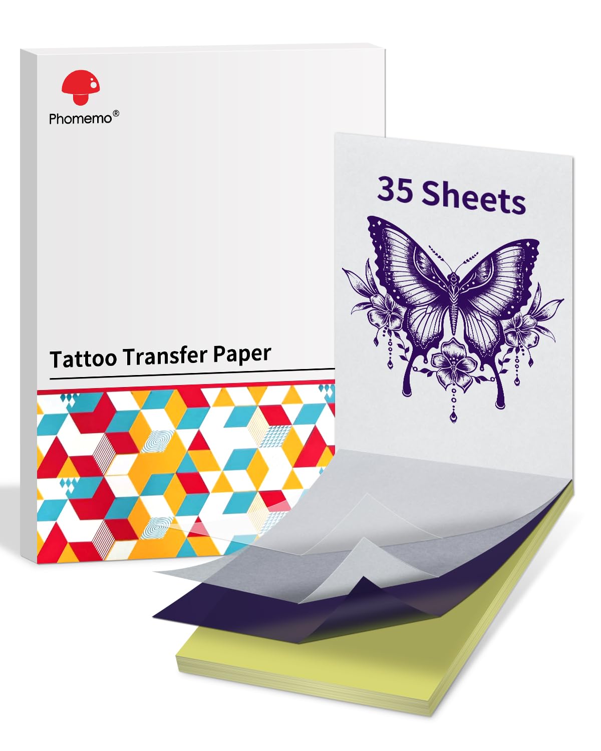 Phomemo 35pcs Tattoo Transfer Paper,Tattoo Stencil Paper,A4 Size Tattoo Thermal Stencil Paper Compatible with M08F TP81 TP83 TP88 Tattoo Thermal Stencil Machine