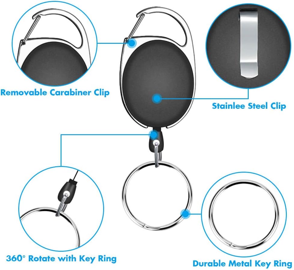 Selizo 6 Packs Retractable Badge Holder ID Carabiner Badge Reels Retractable Key Holders Keychains with Key Ring, Assorted Colors - Image 4