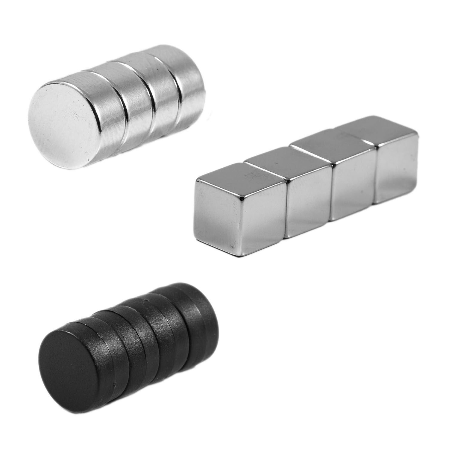 Magnetastico | Glass magnetic board magnets neodymium N52 | Strong magnet for magnetic boards | Set for glass magnetboards & magnetic walls | 12 x cube, disc & colored office magnets