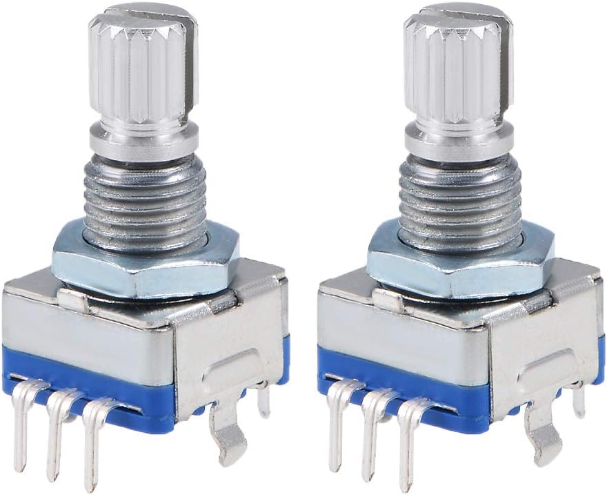 sourcing map EC11 Rotary Encoder Digital Potentiometer 5 Pins 15mm Shaft 2pcs
