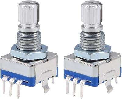 sourcing map EC11 Rotary Encoder Digital Potentiometer 5 Pins 15mm Shaft 2pcs