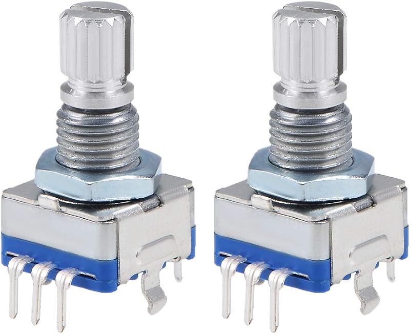 sourcing map EC11 Rotary Encoder Digital Potentiometer 5 Pins 15mm Shaft 2pcs