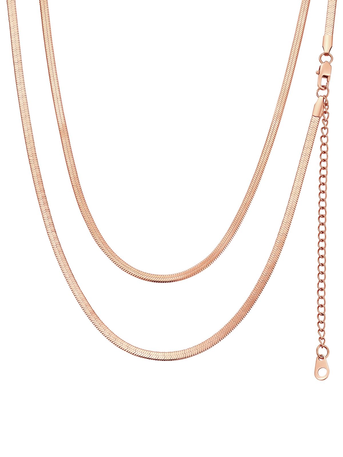 FindChic 3MM Flat Snake Chain Choker Necklace Jewellery for Women 46CM Rose Gold Plated Stainless Steel Herringbone Chain Necklace