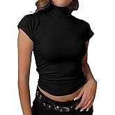 Dwnval Womens Fashion Mock Turtle Neck Cap Sleeve Shirts Slim Fit Ribbed Knited Tops 2025 Summer