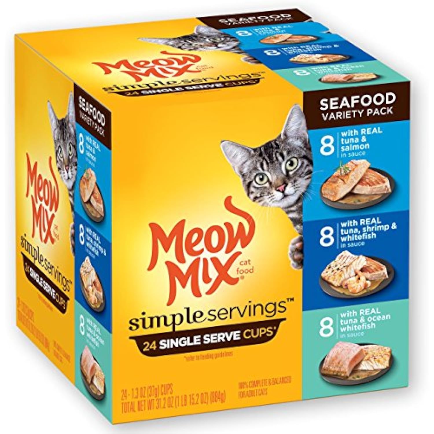 Meow Mix Simple Servings Seafood Variety Pack Wet Cat Food, 1.3 oz Cups