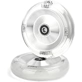 Limit Pro Scooter Wheels 110 x 26mm 2 Pcs Extra Width Transparent White PU High Resilience and Aluminum Metal Core ABEC-9 Bearings Installed for Pro BMX Trick scooters
