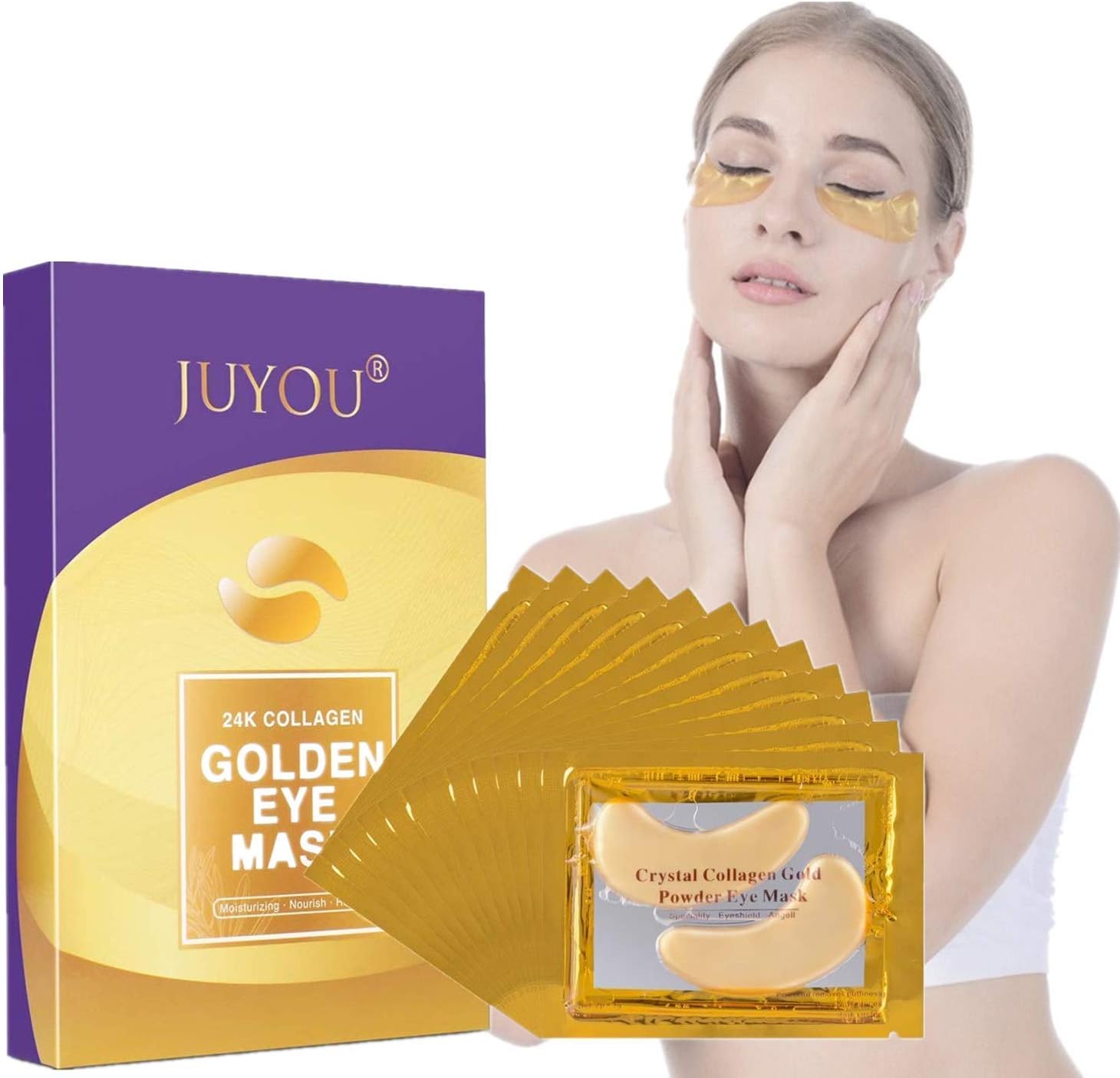 JUYOU Under Eye Patches, Eye Masks, Eye Treatment Pads for Anti-wrinkles, Puffy Eyes, Dark Circles, Eye Bags (Gold)