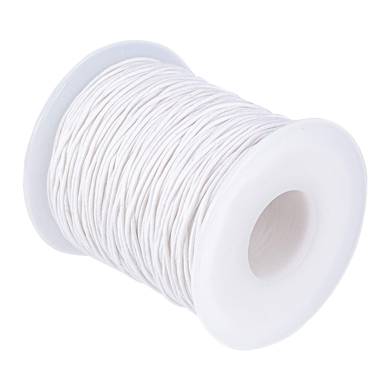 PandaHall 100 Yards/Roll Braided Cotton Cord 1mm Waxed Cotton Cord String for DIY Jewelry Making(White)