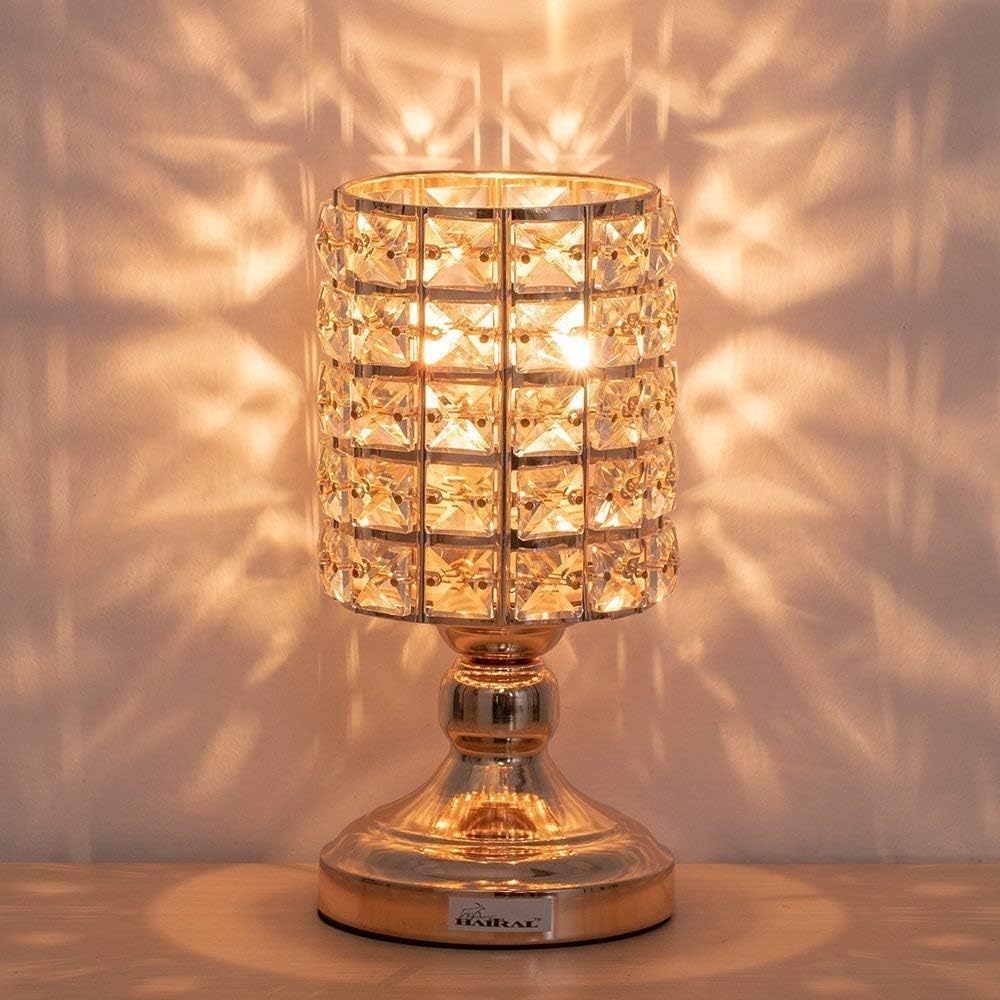 HAITRAL Crystal Table Lamp Small Decorative Bedsides Lamp with Crystal