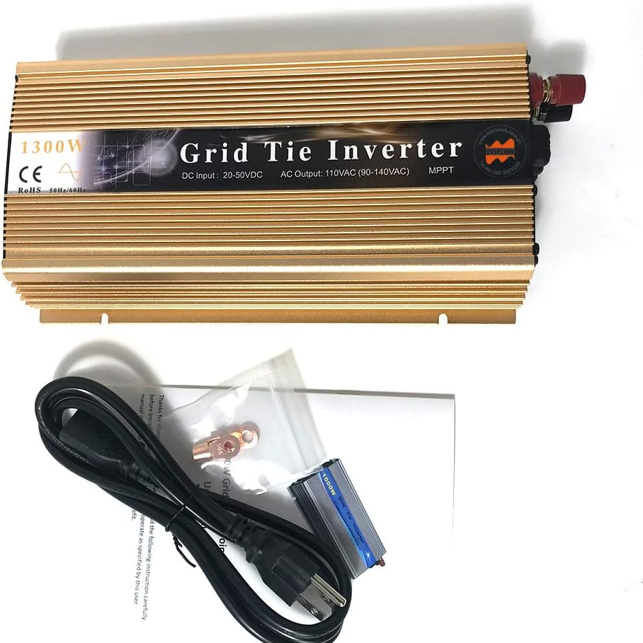 Marsrock 1300W Grid Tie Inverter Auto 20-50VDC(30v, 36v Solar) to 90~140VAC(110V AC) MPPT Pure Sine Wave Inverter for Max 1500W Solar or Wind Power Input (Golden): Garden & Outdoor